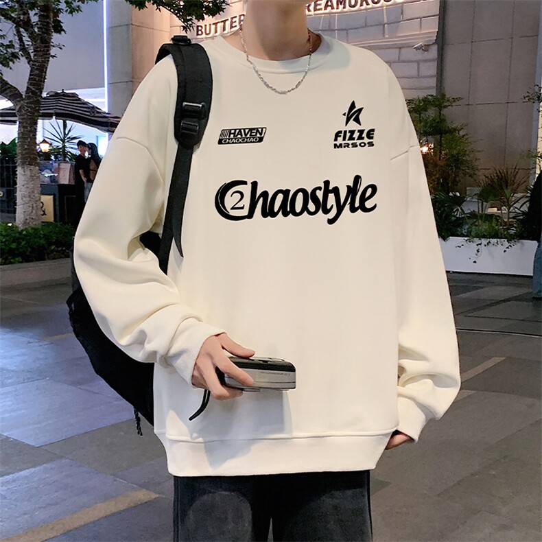 W577P35加绒P45港风套头宽松圆领春秋季卫衣男无帽外套长袖打底，男装T恤，星座304A-1