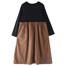 时尚都市潮流纯色长袖收腰气质圆领套头中长款系带连衣裙，女装连衣裙，小林双子