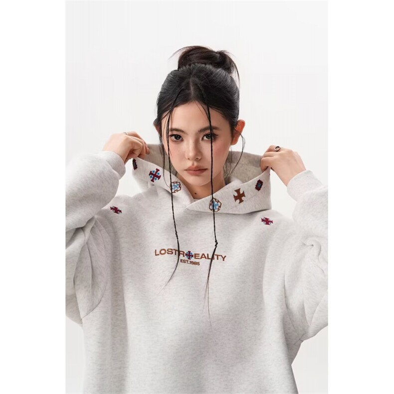网图复古重磅刺绣连帽卫衣2026新款宽松痞帅港风外套潮YY810-P43,女装短外套,电商C216