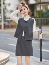 含羊毛套装2026新款女春季小个子富家千金打底衫马甲短裙三件套，女装套装/套裙，流量+