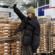 黑色短款羽绒服女2024冬季新款加厚白鸭绒面包服外套，女装羽绒服，诺蝶