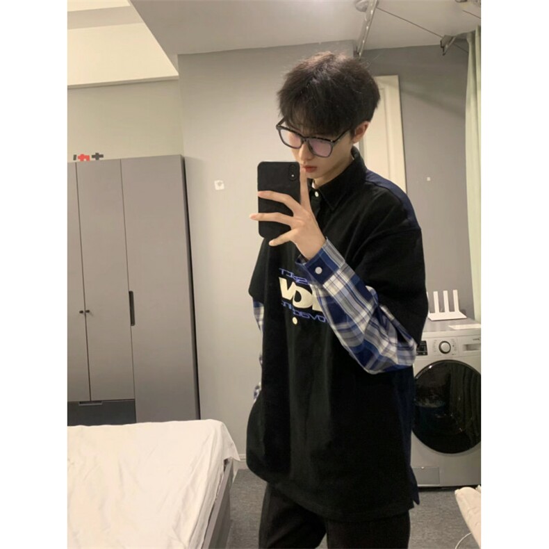 706-1-WY8800-P75现货男士美式休闲长袖卫衣情侣假两件polo外套,女装短外套,星座706-1