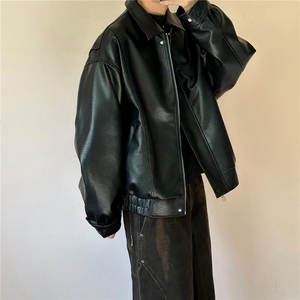 现货皮夹克外套男款潮牌宽松PU皮衣A351-AP2605-P105控168图片