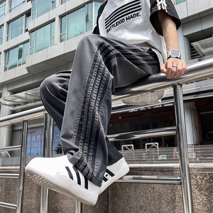 三杠条纹裤男款夏季薄款美式高街运动休闲裤直筒工装裤B8533-p35图片