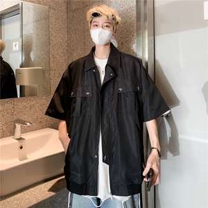 男款夏季拉链短袖夹克潮牌工装夹克上衣男生潮流图片
