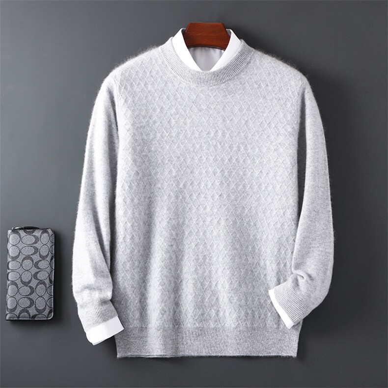 2025年秋季新款百搭男士12针网格圆领加厚保暖羊毛衫，男装羊毛衫，邓利维