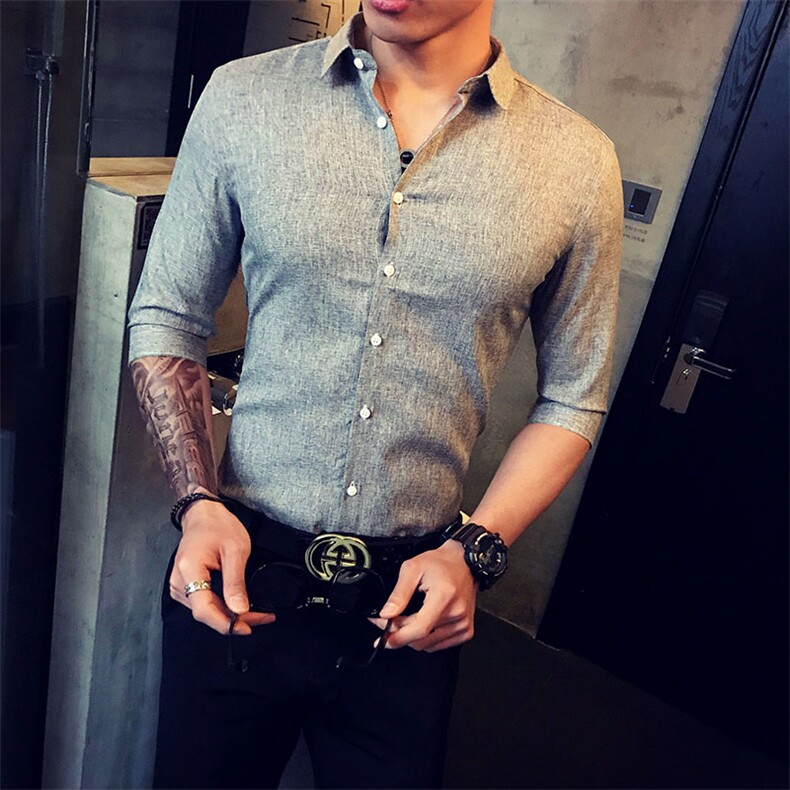 2021春季新款男士五分袖衬衫男衬衣上衣条纹男士衬衣A313/C18/,男装衬衫,电商A313