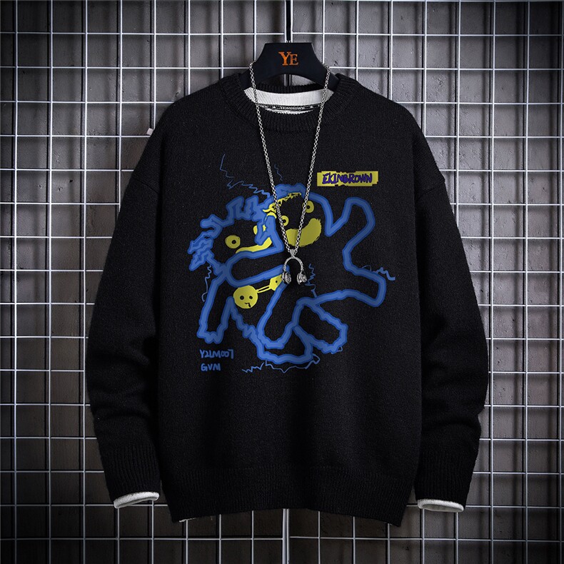 1日系圆领宽松中性情侣潮流大码M-5XL印花毛衣男7831P48加绒P55，男装针织衫/毛衣，星座226-2