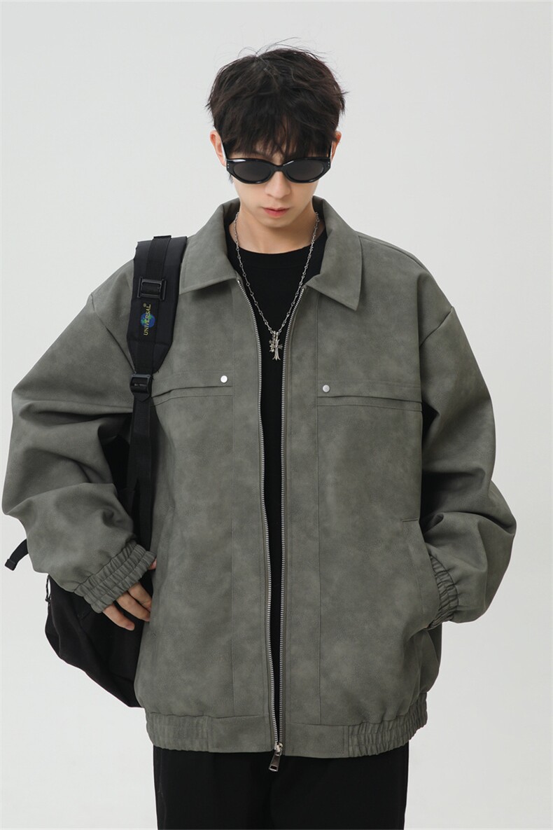 PU皮工装翻领夹克2025秋季痞帅潮流二开外套XZ301b-2-JK2591P75,男装夹克,星座301B-2（原A443-1）