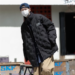 简约菱格棉服男2024秋冬设计感小众ins潮立体压花宽松外套图片