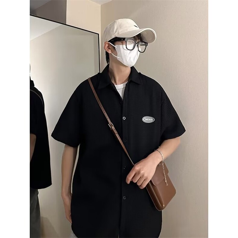 夏季复古衬衫男短袖港风宽松小众设计感趣味新款男装上衣C659,男装衬衫,星座1013