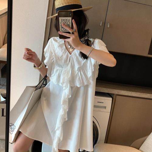 法式荷叶边衬衫裙，女装衬衫，XTZ style