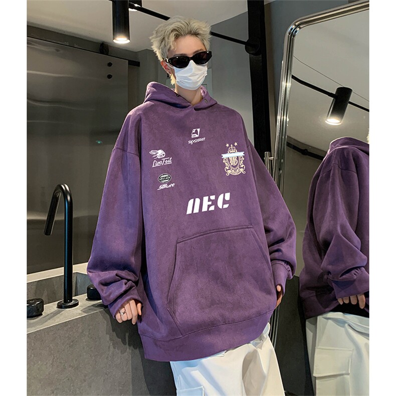 抖音得物供货提供视频秋冬重磅美式麂皮绒连帽卫衣JLM35,男装卫衣,电商A486