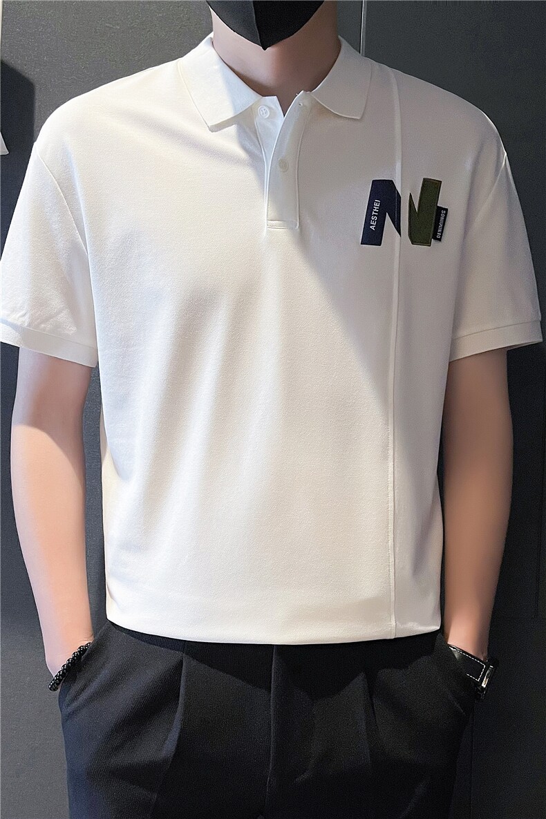 6605-P58设计感刺绣POLO衫男潮牌体恤夏季新款半截袖男装-3控78,男装Polo衫,星座603-2