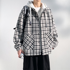 黑白棋盘格连帽冲锋夹克新款宽松防风情侣装外套A406JK6011P90，男装夹克，星座309（原A406）