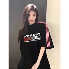 抖音得物品质二开240克宽松纯棉美式潮牌印花三条杠中性风短袖T恤，男装T恤，电商A486