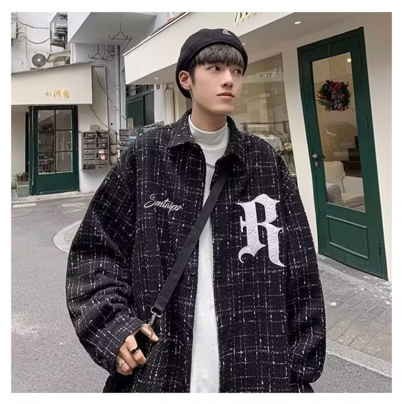 XXF003男士小香风外套韩版潮流刺绣长袖衬衫复古夹克图片