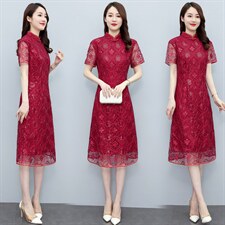 2023年春夏新款蕾丝旗袍婚庆喜宴中长修身显瘦百搭专柜品质连衣裙，女装汉服/婚纱/旗袍/礼服，媚琳依坊