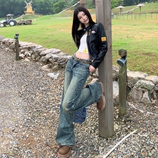 小众美式复古高街黄泥微喇叭裤男高腰直筒水洗做旧牛仔裤，男装牛仔裤，星座506A