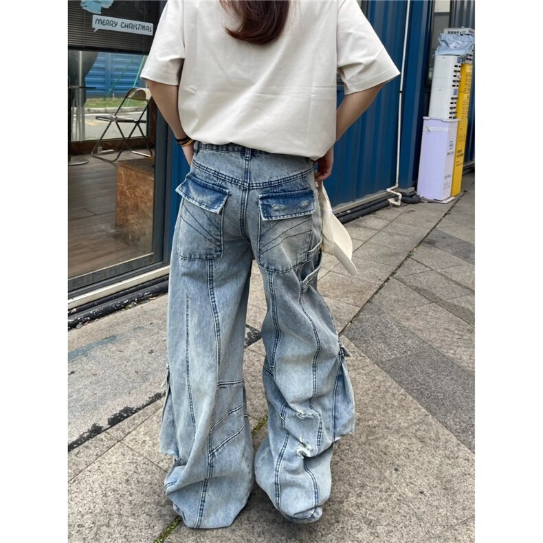 N7076-P79牛仔工装裤女款2025新款设计感废土风低腰不对称,男装T恤,电商B323A
