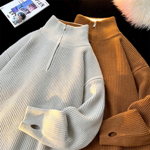 8XL-M立领半拉链毛衣男大码慵懒风宽松日系针织衫外套MY19002P78,云南丽江8月旅行穿搭图片