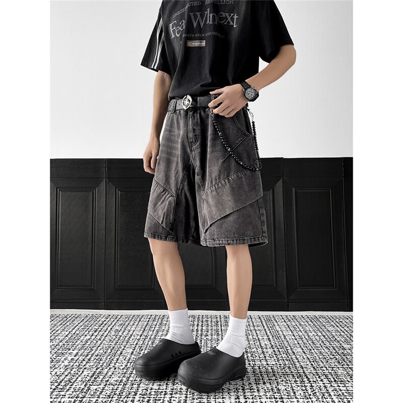 2025新款牛仔短裤做旧五分中裤宽松中裤痞帅个性现货K8445-P45图片