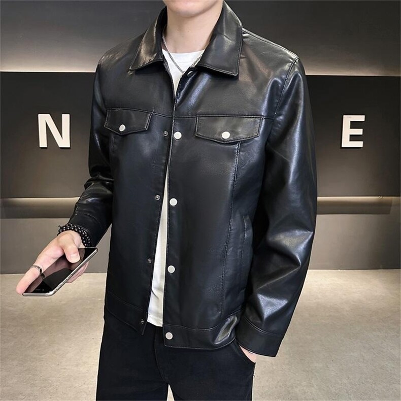 JK687-P100皮衣男韩版修身翻领PU皮夹克百搭青年休闲男装外套,男装夹克,电商D310B-1