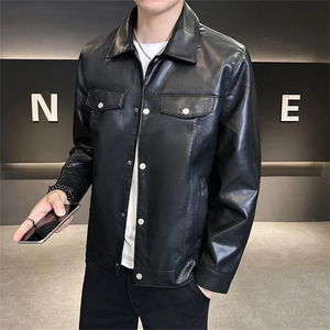 JK687-P100皮衣男韩版修身翻领PU皮夹克百搭青年休闲男装外套,男装夹克,电商D310B-1,惠安县崇武镇摩仕基男装店