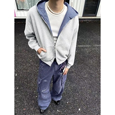 抖音得物高品质二开26春季美式潮牌两面穿连帽卫衣开衫男女外套，女装短外套，电商A486