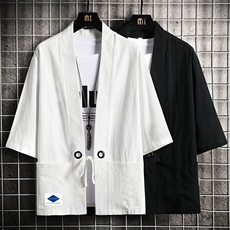 HF59061-P40风汉服男开衫外套七分袖道袍网格挂拍，男装民族服装，电商A040A