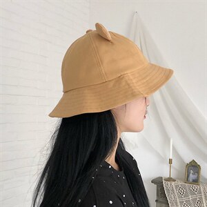 1418春夏新款韩休闲宽檐遮阳帽日系文艺小清新青蛙耳朵渔夫帽图片