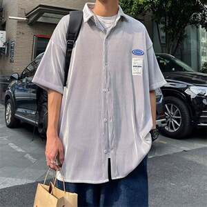 1港风情侣贴布衬衫大码M-5XL网红潮短袖衬衫男DCS7813P45控68，男装T恤，星座226-2