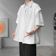 8XL-M假两件垂感冰丝短袖衬衫大码夏季凉感小众设计衬衣DC5003P55，男装衬衫，电商B238