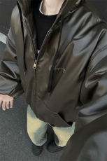冬装24新款连帽宽松PU皮棉衣大码男装刺绣棉服棉袄外套S371-P138，男装棉衣，电商A233-1