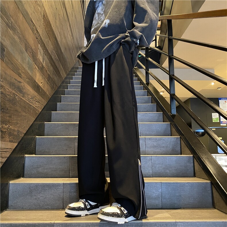 抖音品质夏新款宽松裤脚拉链微喇西裤休闲裤B315-K24037-p50控68,男装休闲裤,电商B315