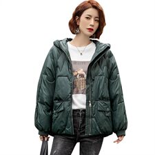 2020冬季新款时尚气质连帽羽绒服女短款宽松显瘦保暖外套，女装卫衣/绒衫，深水步