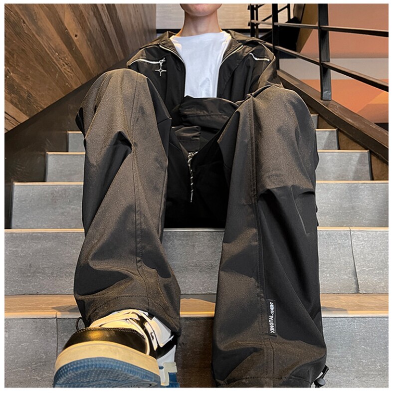 港风春款男休闲裤工装口袋褶皱抽绳束脚冲锋裤H0960P38,男装休闲裤,星座1013-1