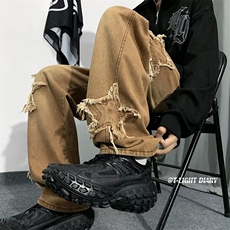 高街牛仔裤男韩版潮刺绣五角星2024春秋新款ins宽松长裤K3015-P50，男装牛仔裤，星座412