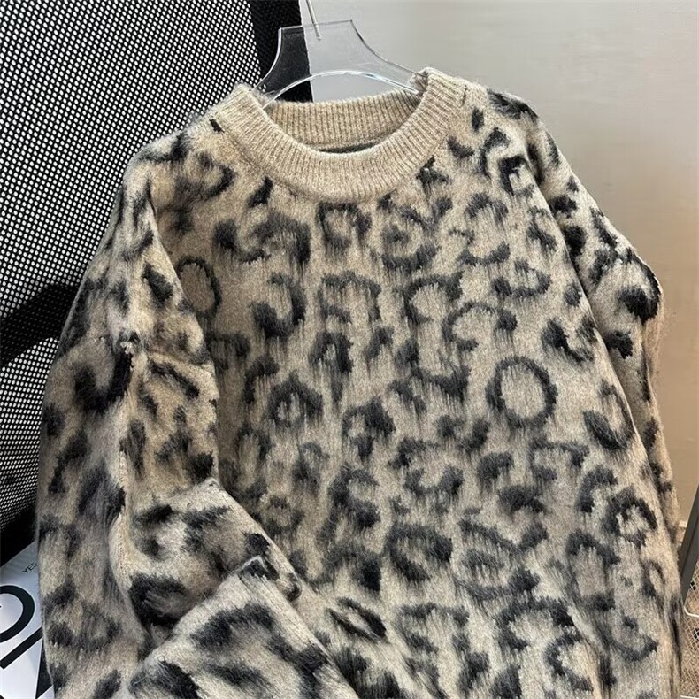 豹纹针织衫男女韩版潮流宽松百搭慵懒保暖2024冬季毛衣MZ578-P46,男装针织衫/毛衣,星座412-2