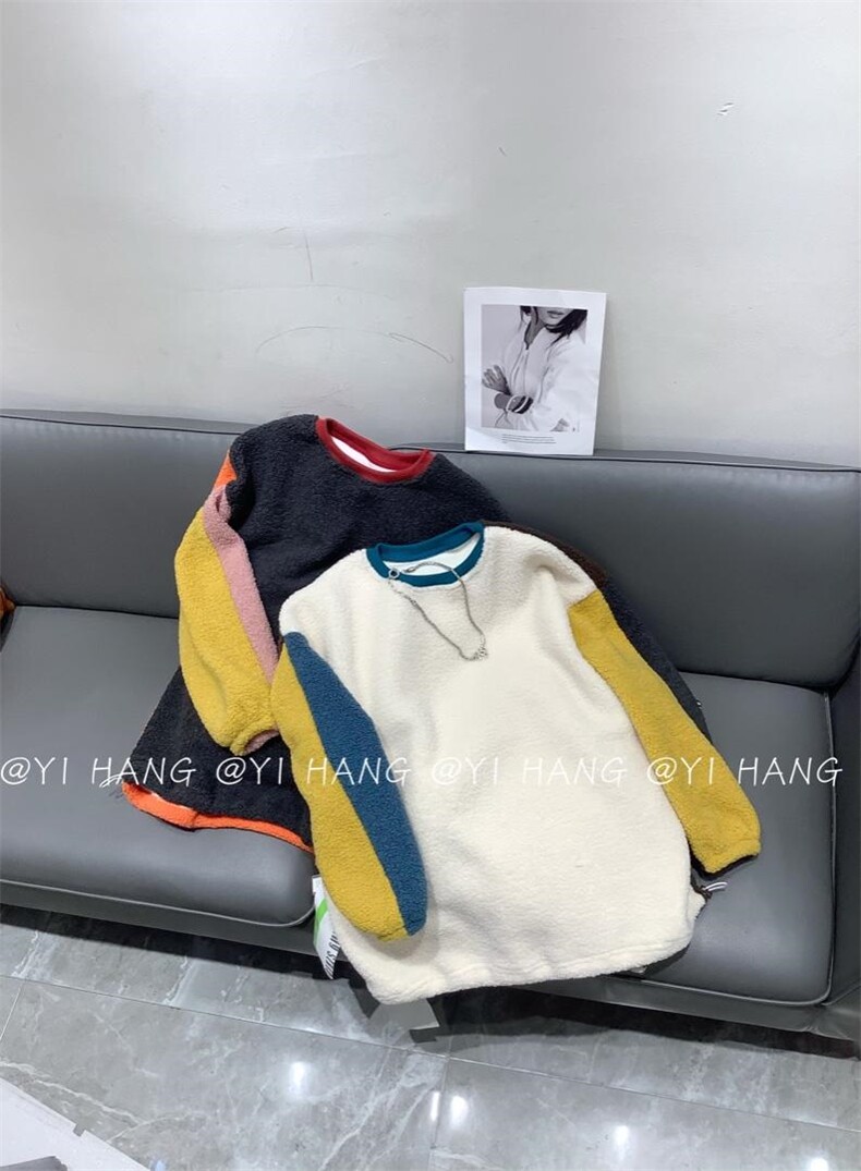 拼色颗粒绒加厚卫衣，女装卫衣/绒衫，一杭