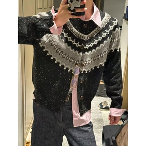 INTENT费尔岛星空开衫毛衣男款秋冬慵懒松弛感针织衫美式提花外套图片