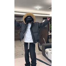 现货三防重磅硬挺boxy短款羽绒棉衣座山雕大毛毛领PU皮棉服外套冬，男装棉衣，电商A486-1