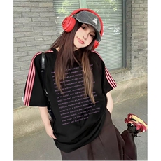 抖音得物品质二开240克宽松纯棉美式潮牌印花三条杠中性风短袖T恤，男装T恤，电商A486-1
