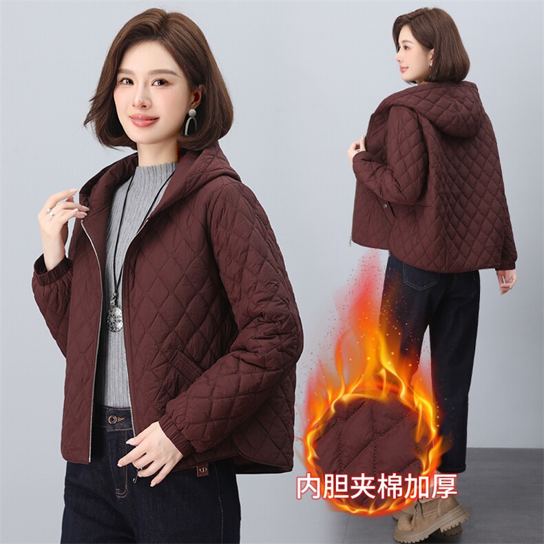 2024年冬季新款棉服时尚休闲连帽加棉短款小棉衣，女装棉衣/棉服，依恋蒂丝