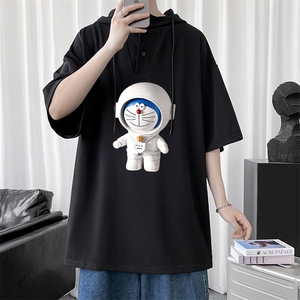 LD54233-P45 连帽短袖t恤男大码胖子带帽五分袖中袖图片