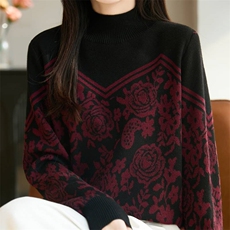 2025年秋季时尚百搭通勤简约休闲套头玫瑰，女装针织衫/毛衣，唐诺