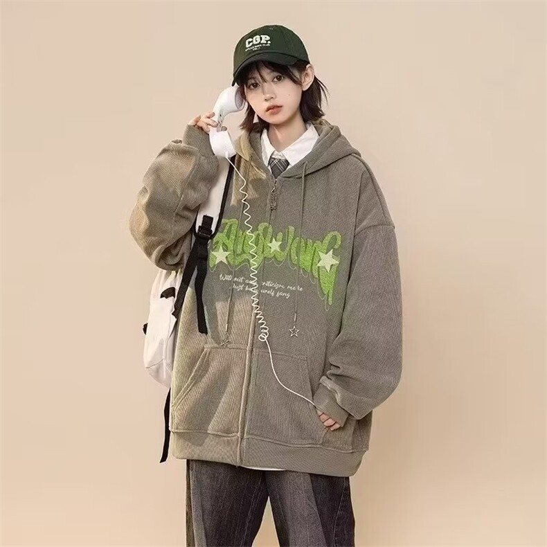 复古字母上衣外套男女春秋新款宽松连帽开衫青少年卫衣BB08P65,男装卫衣,星座1013-5