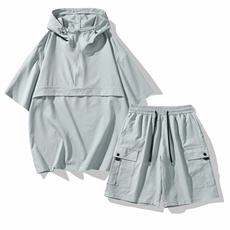 泡泡纱夏季男士运动连帽半拉链短袖短裤套装潮A406TZ2876特P68，男装牛仔裤，星座309（原A406）