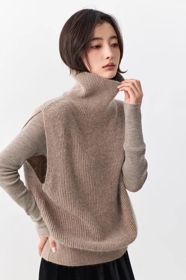 2025年秋季时尚百搭通勤简约休闲高领马甲，女装马甲，晨旭羊绒