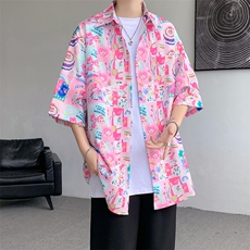 8XL-M特大码古巴领花衬衫男复古夏威夷情侣沙滩短袖衬衣CS514P35，男装衬衫，电商D206-1